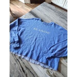 The Seaside Style Periwinkle Blue Cropped Raw Hem Graphic Sweatshirt Womens Med